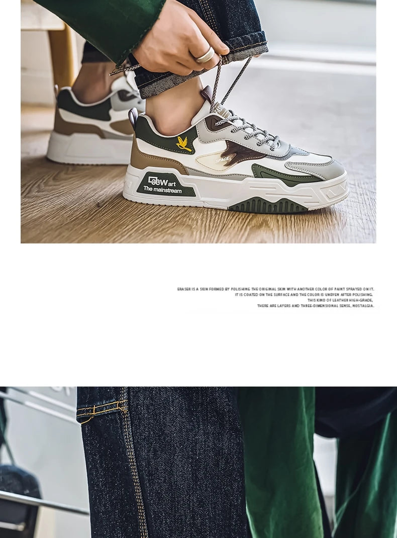 2024 Autumn New Casual Sports Shoes Men's Leather Low-Top Fashion Trend Easiest for Match Running Shoes Men's Skateboard Shoes Suitable for Outdoor Sports
