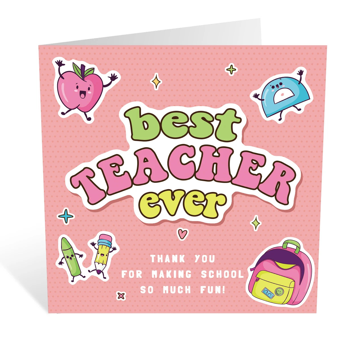 1Set Best Teacher Ever Thank You Card Cute Teacher Appreciation Card with Envelopes, Funny Writable Card Gifts for Teacher's Day