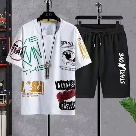 Suits for men Summer Casual Short Sleeve T-shirt + Shorts Sets sweatpants Anime Sporty Two-piece Stylish Sport Outfit T-shirts