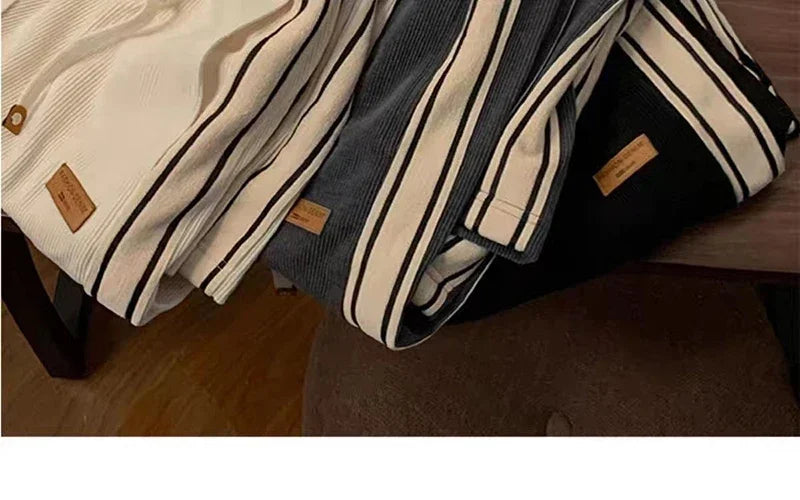 2024 Corduroy Striped Sweatpants Women Streetwear Thick Wide Leg Pants Y2K Harajuku High Waist Joggers Korean Baggy Trousers
