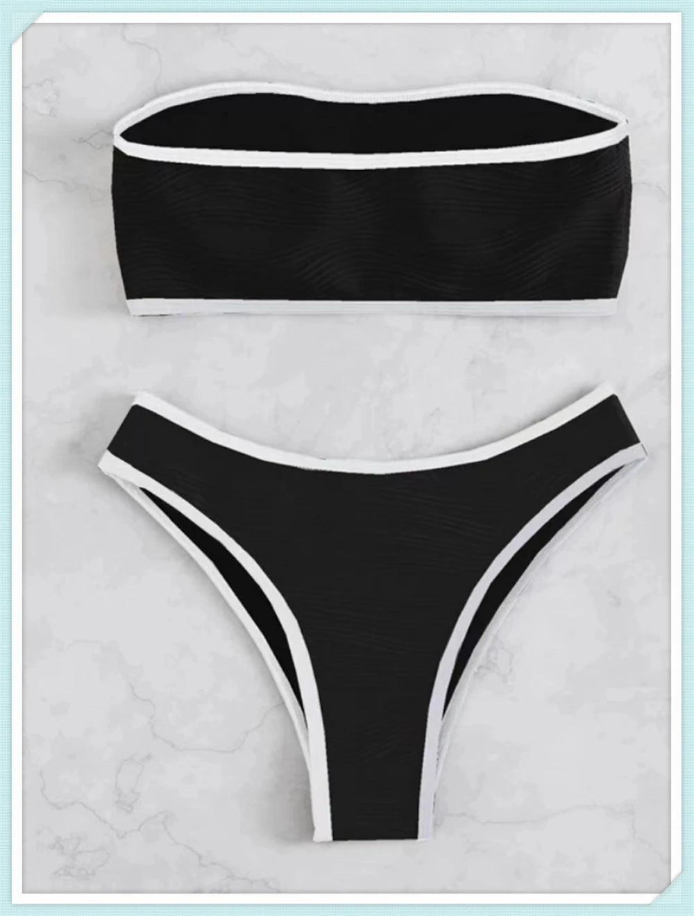 2023 Women Sexy Thong Swimsuit Push Up Swimwear Contrast Binding Bandeau Bikinis Female Bathing Suit Swimming Summer Beachwear