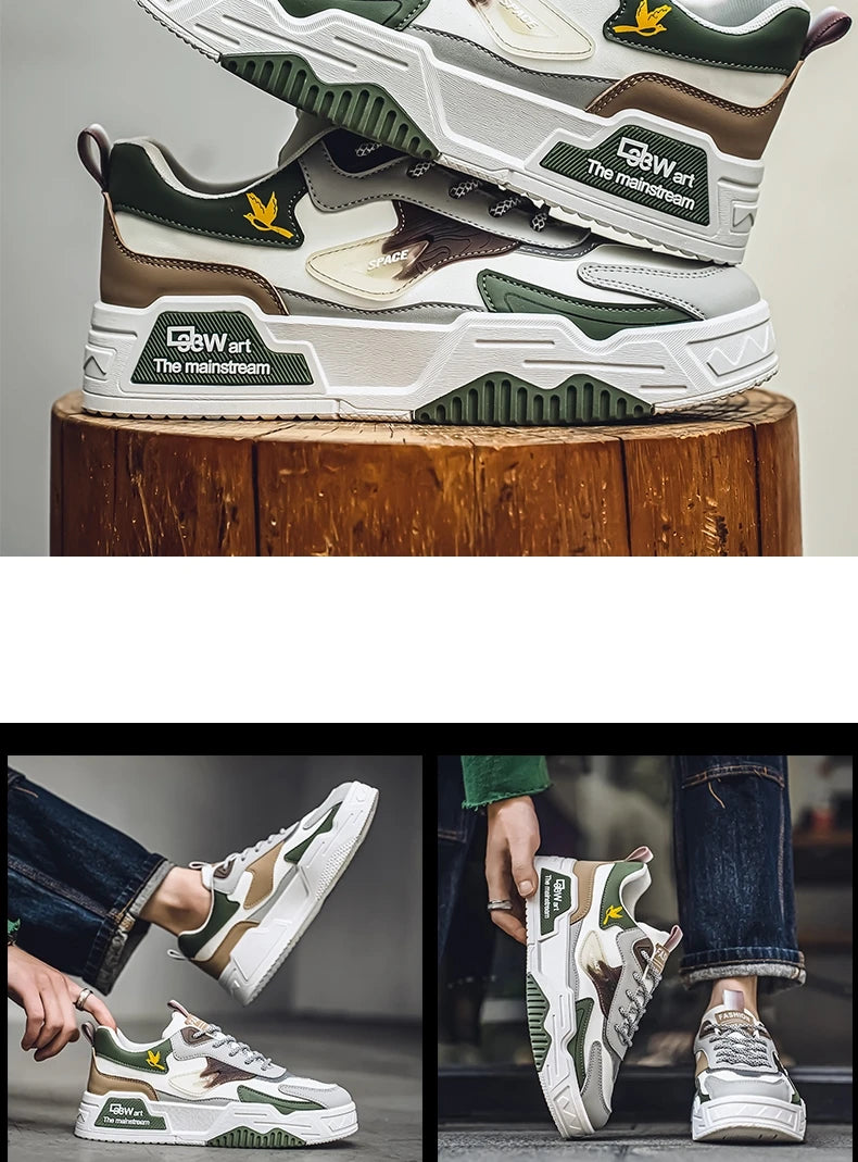 2024 Autumn New Casual Sports Shoes Men's Leather Low-Top Fashion Trend Easiest for Match Running Shoes Men's Skateboard Shoes Suitable for Outdoor Sports
