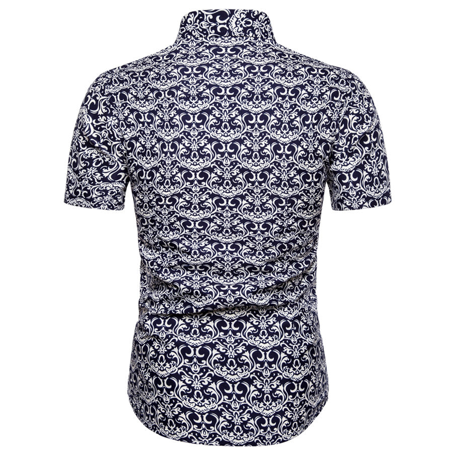Summer New Men's Short Sleeved Shirt Thin Collar Hawaiian Style Floral Shirt Vacation Series Men's Shirt