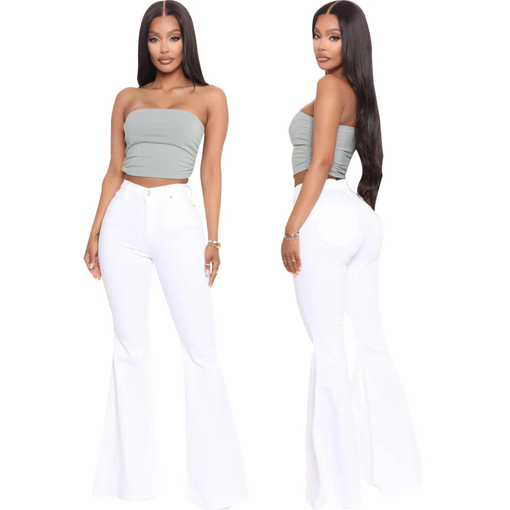 Women Jeans Flare Pants Sexy Denim Long Pant Hip Wrap Casual Solid Elegant Splice Regular Slim Fit High Waist Trousers Summer