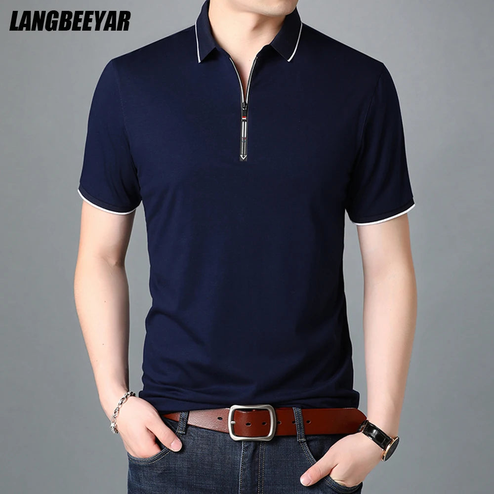 2025 Top Quality New Summer Brand Mens Polo Shirts Designer Plain Zipper Short Sleeve Casual Tops Fashions Man Clothing