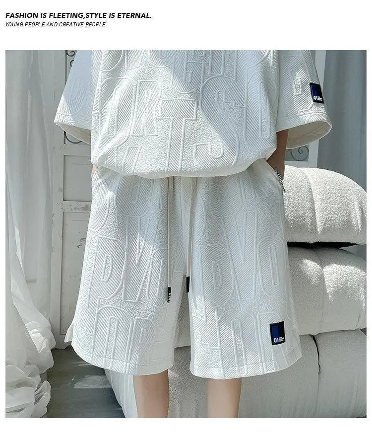 2025 3D Men's new Waffle TZ30 Summer Suit Casual T-shirt + Shorts Suit Men's Tracksuit Solid color tracksuit loose suit