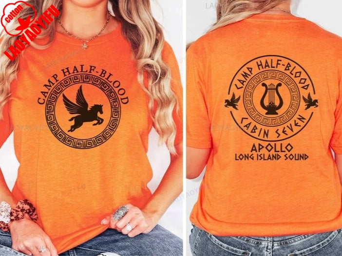 Camp Half Blood T-Shirt Funny Two Side Print Greek Mythology Demigods Percy Jackson Cabins Halloween Costume Cotton Unisex Tees