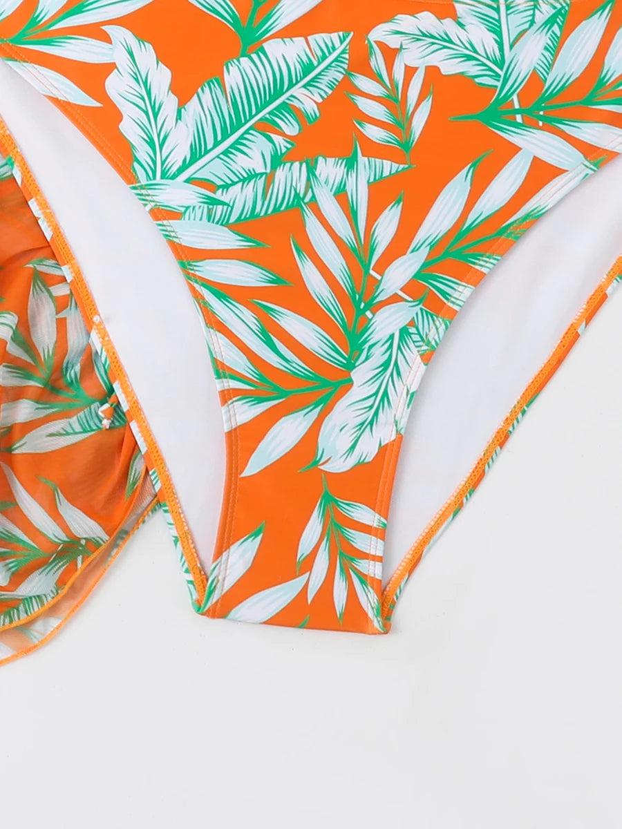 2025 Print Cross V Neck Large Size Halter Bikini 3 Piece Swimsuit Women Swimwear Female Bathing Swimming Swim Suit Beach Bathers