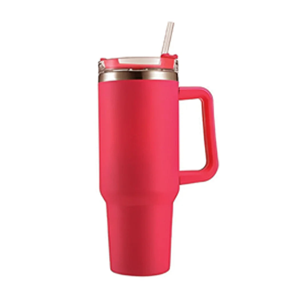 40oz 304 Stainless Steel Insulated Water Bottle,Thermal Coffee Car Cup, Cold Hot Mugs Vacuum Flask With Handle Straw,For Sport
