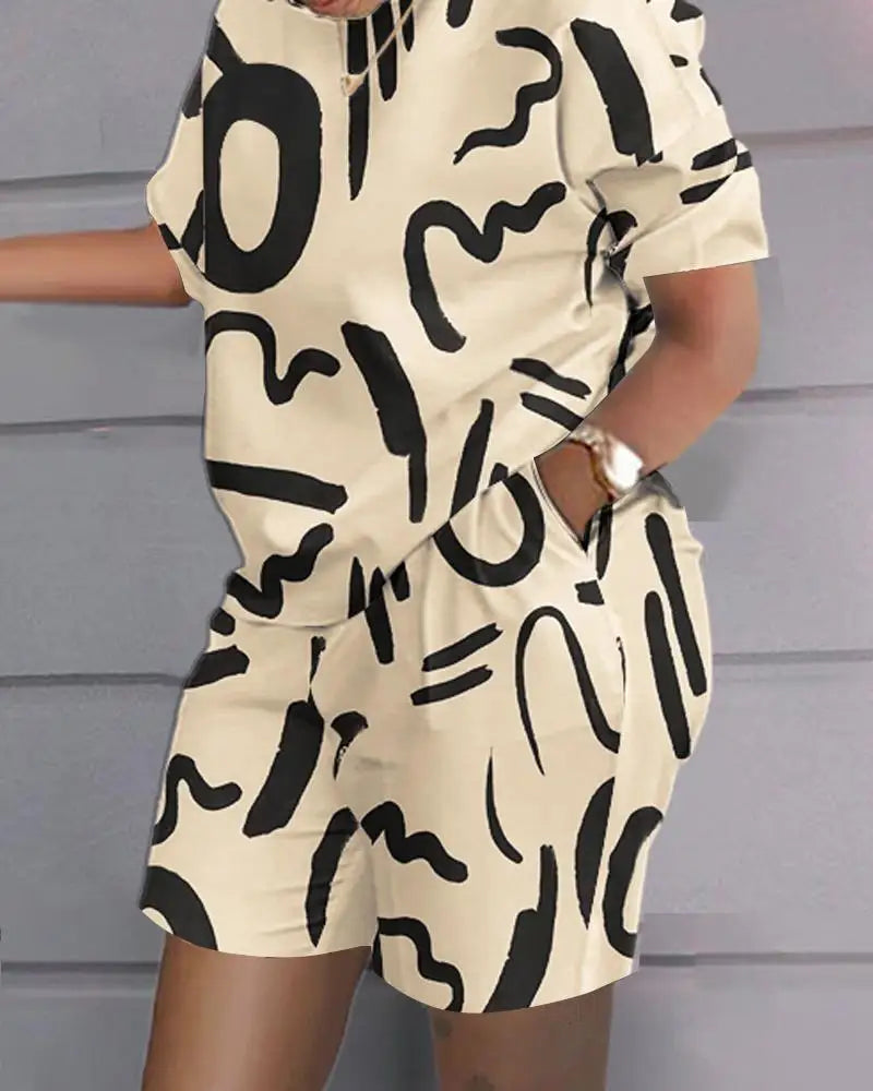 Summer Women's Short Sleeve Shorts Two-piece Set 2024 Fashion Casual Plaid Printed Women's Shorts Pocket Plus Size Set Clothing