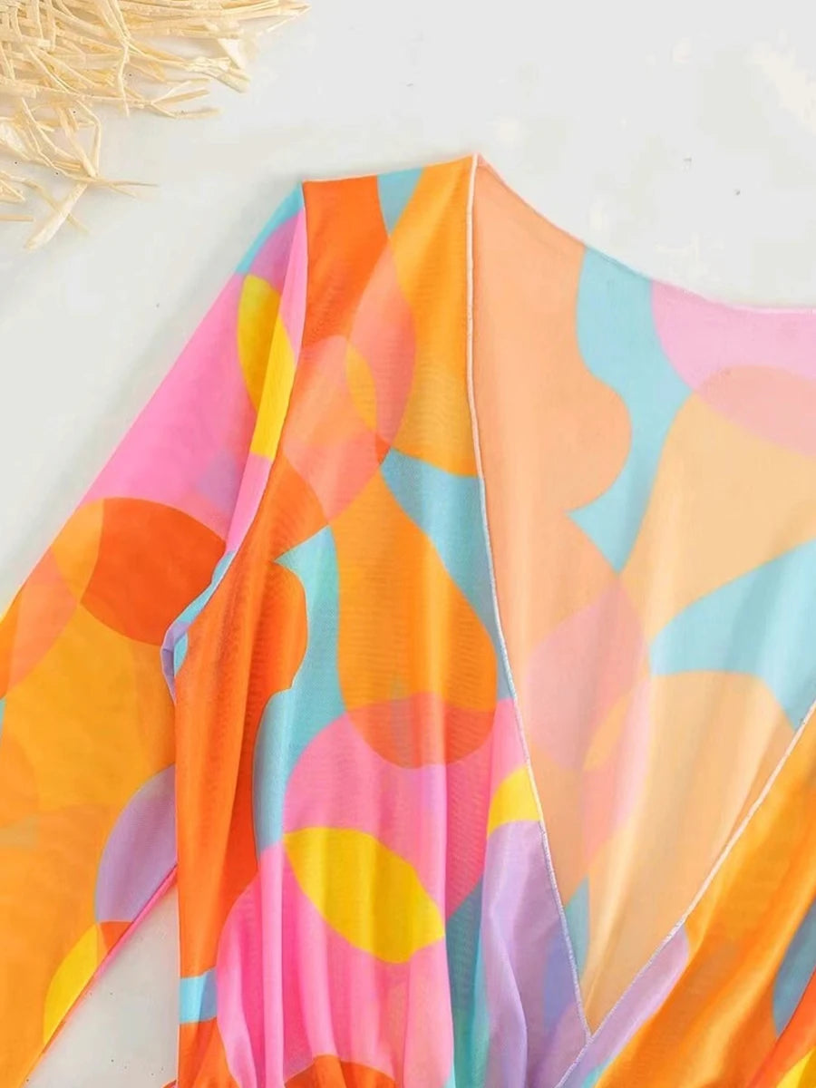 3 Pieces Triangle Halter String Bikini Long Sleeve Swimsuit Women Swimwear Female Bathers Bathing Swimming Swim Suit