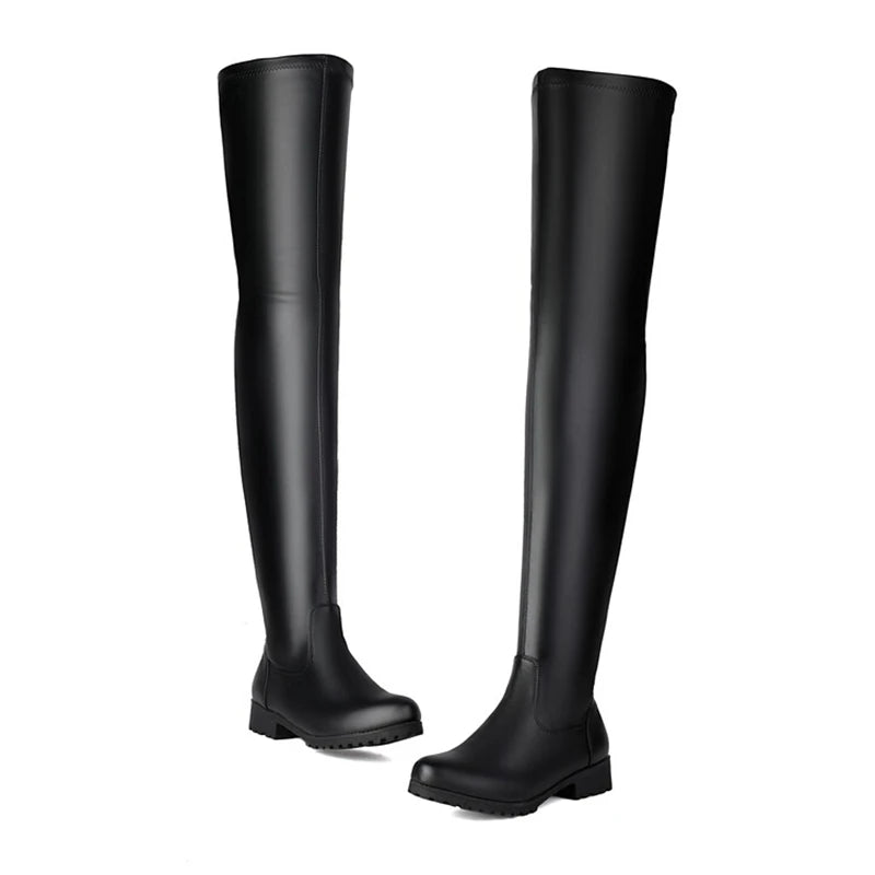 ANOVISHANA New Winter Autumn Over Knee Boots 3.5cm Square Heel Round Toe Leather Thigh High Fashion Big Size 45 46 47 48 US17