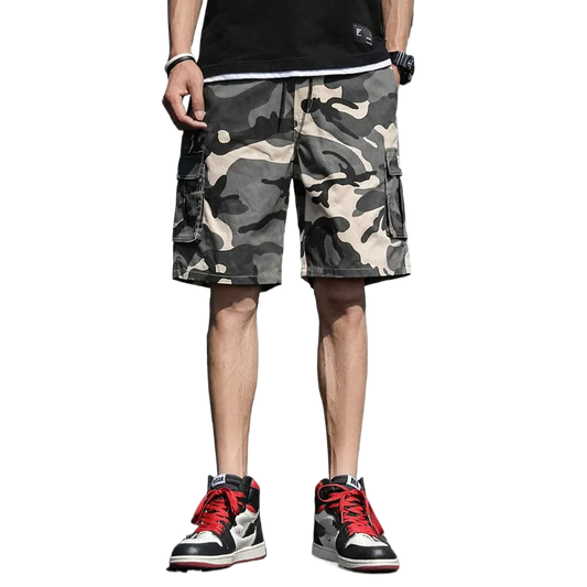 Summer Men's Outdoor Camouflage Cargo Shorts Pocket Cotton Casual Half Pants Mid Waist Drawstring Loose Shorts Bib Overalls 7XL
