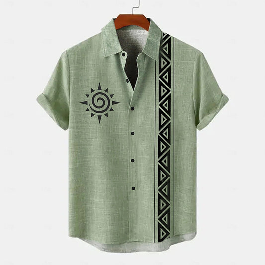 Vintage Men's Shirt Ethnic Pattern Print Short Sleeve Lapel Shirts Summer Fashion Casual Streetwear Male Oversized Clothing