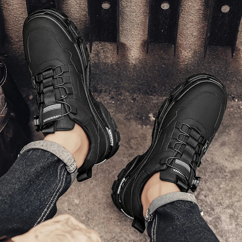 British Style Outdoor Men Work Shoes Rotating Button Fashion Motorcycle Shoes Versatile Men Casual Shoes Comfortable Sport Shoes