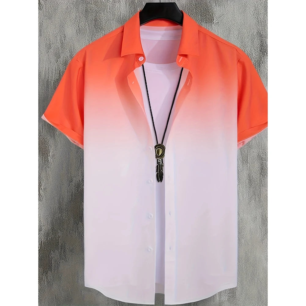 Summer Coconut Tree 3D Print Gradient Hawaiian Beach Shirts Men Women Casual Fashion Streetwear Lapel Short Sleeve Shirt Blouse