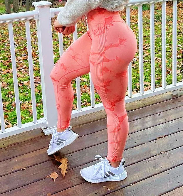 Tie Dye Seamless Gym Leggings Women Push Up Women Mallas Sports Fitness Contour Yoga Running Pants Elastic Leggins