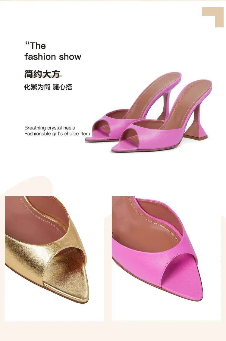 2024 New Pointed Fish Mouth Sandals, Fashionable Women's Shoes, Wine Glasses and Gold Slippers