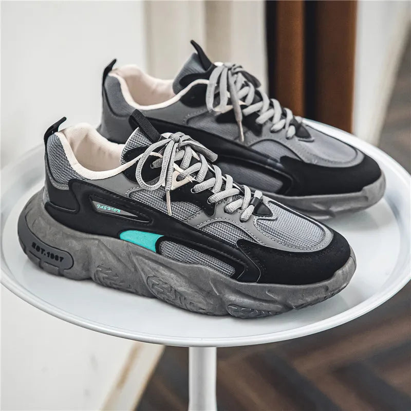 2025 Thick Sole Versatile Clunky Sneaker For Men New Trend Mesh Lace Up Breathable Casual Sports Shoes Increased Soft Soles