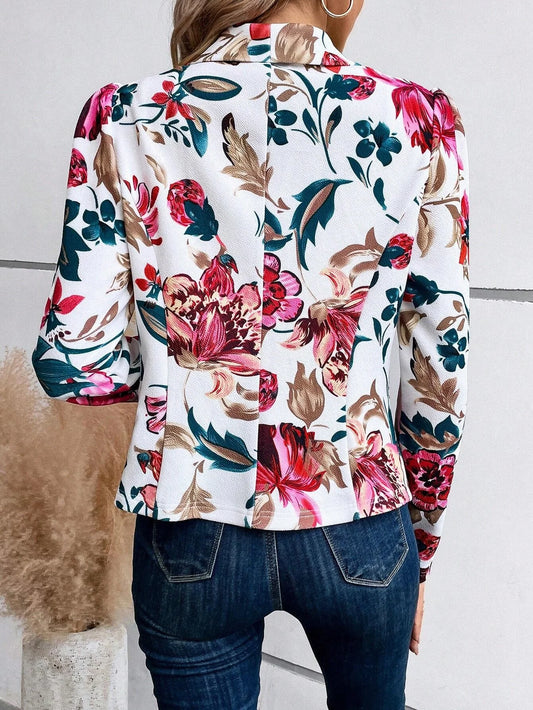 2024 Autumn Women's Fashion Floral Printed Suit Fitted Small Suit Office Ladies Commuting Blazer Women