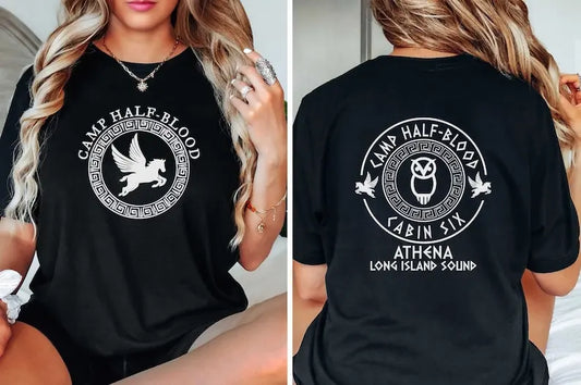 Camp Half Blood T-Shirt Funny Two Side Print Greek Mythology Demigods Percy Jackson Cabins Halloween Costume Cotton Unisex Tees