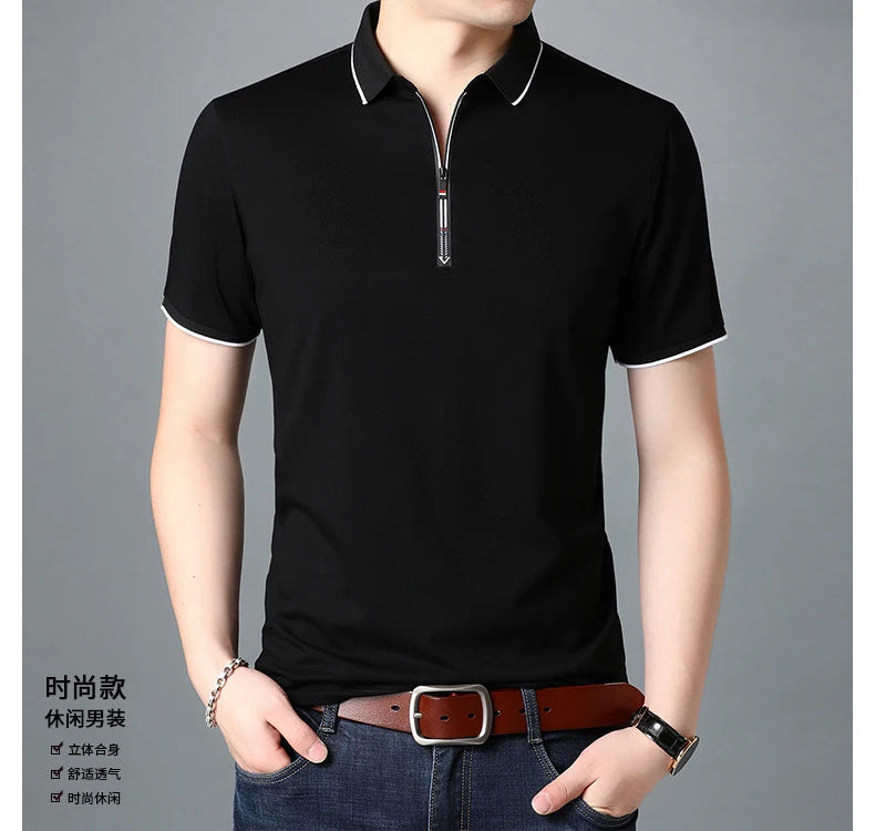 2025 Top Quality New Summer Brand Mens Polo Shirts Designer Plain Zipper Short Sleeve Casual Tops Fashions Man Clothing