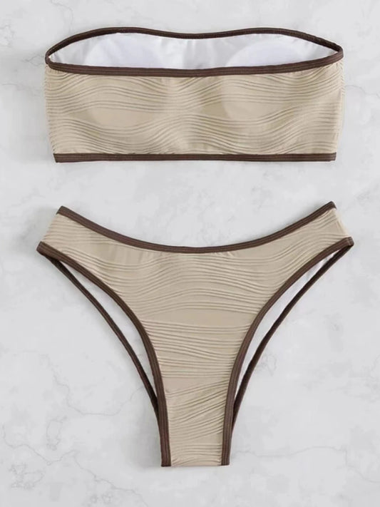 2023 Women Sexy Thong Swimsuit Push Up Swimwear Contrast Binding Bandeau Bikinis Female Bathing Suit Swimming Summer Beachwear