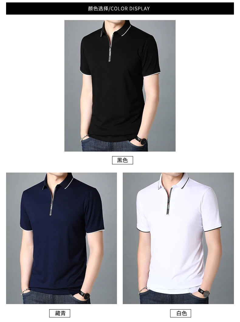 2025 Top Quality New Summer Brand Mens Polo Shirts Designer Plain Zipper Short Sleeve Casual Tops Fashions Man Clothing