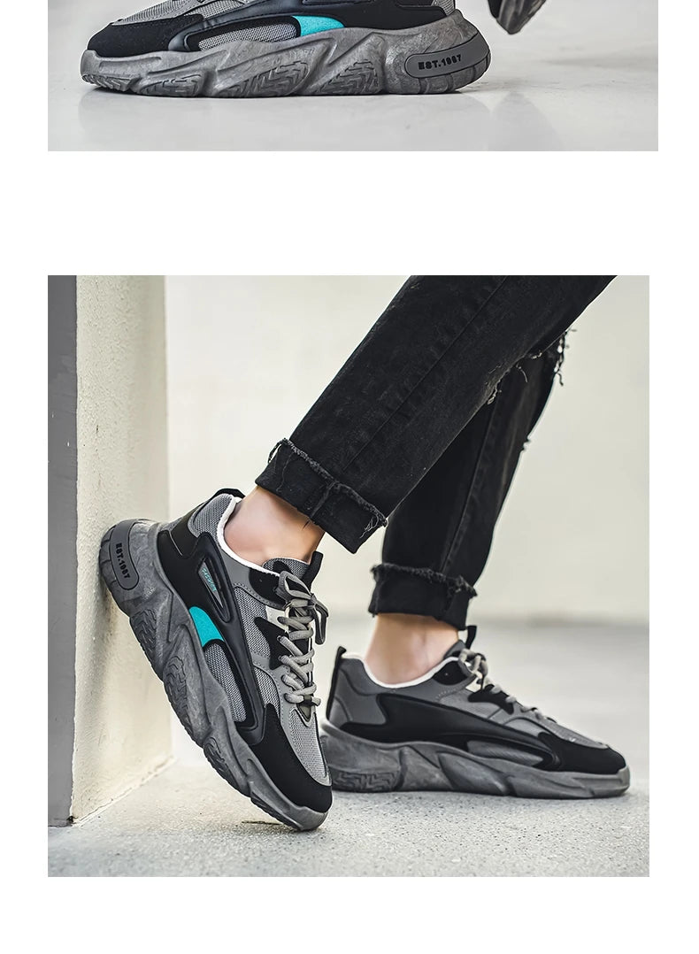 2025 Thick Sole Versatile Clunky Sneaker For Men New Trend Mesh Lace Up Breathable Casual Sports Shoes Increased Soft Soles
