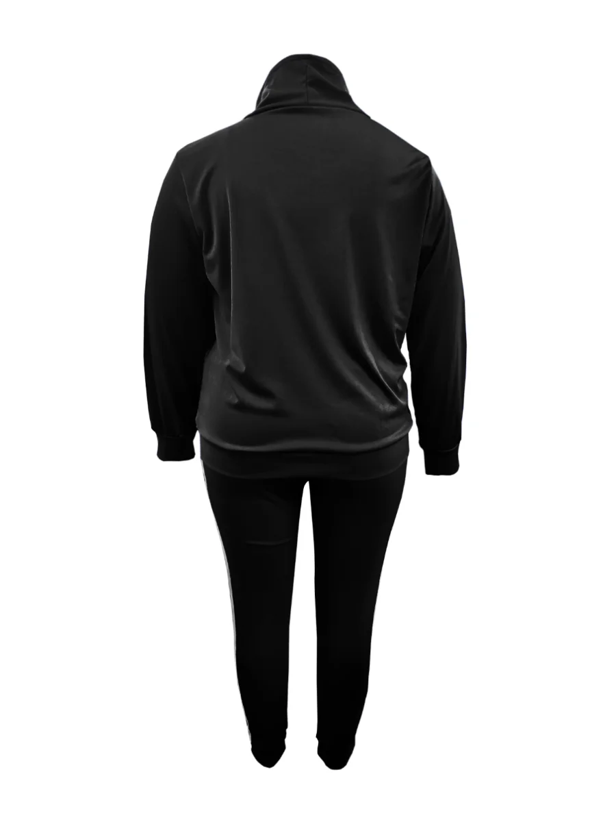 5XL LW Plus Size Autumn&Winte Letter Print Regular Striped Long Sleeve Basic Sporty Fashionable Turtleneck Hooded Blue Pants Set