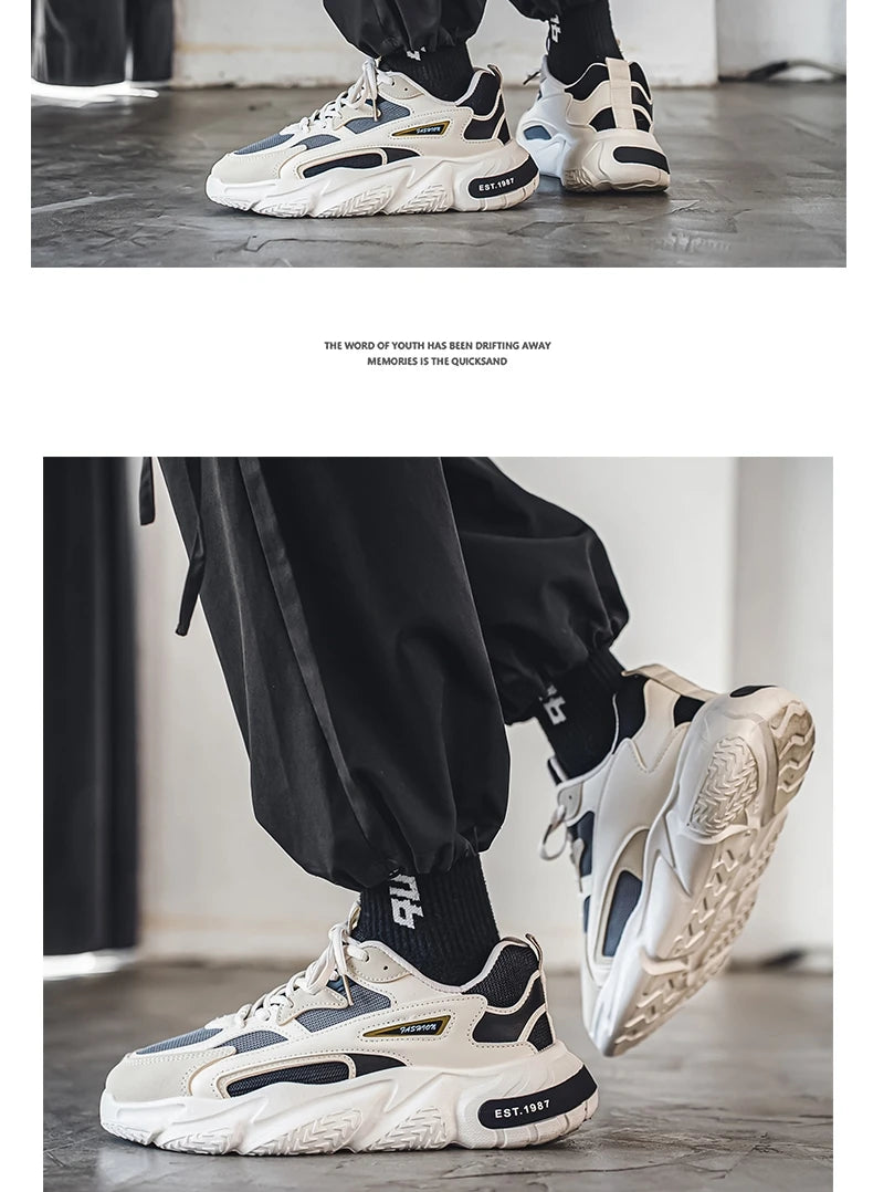 2025 Thick Sole Versatile Clunky Sneaker For Men New Trend Mesh Lace Up Breathable Casual Sports Shoes Increased Soft Soles