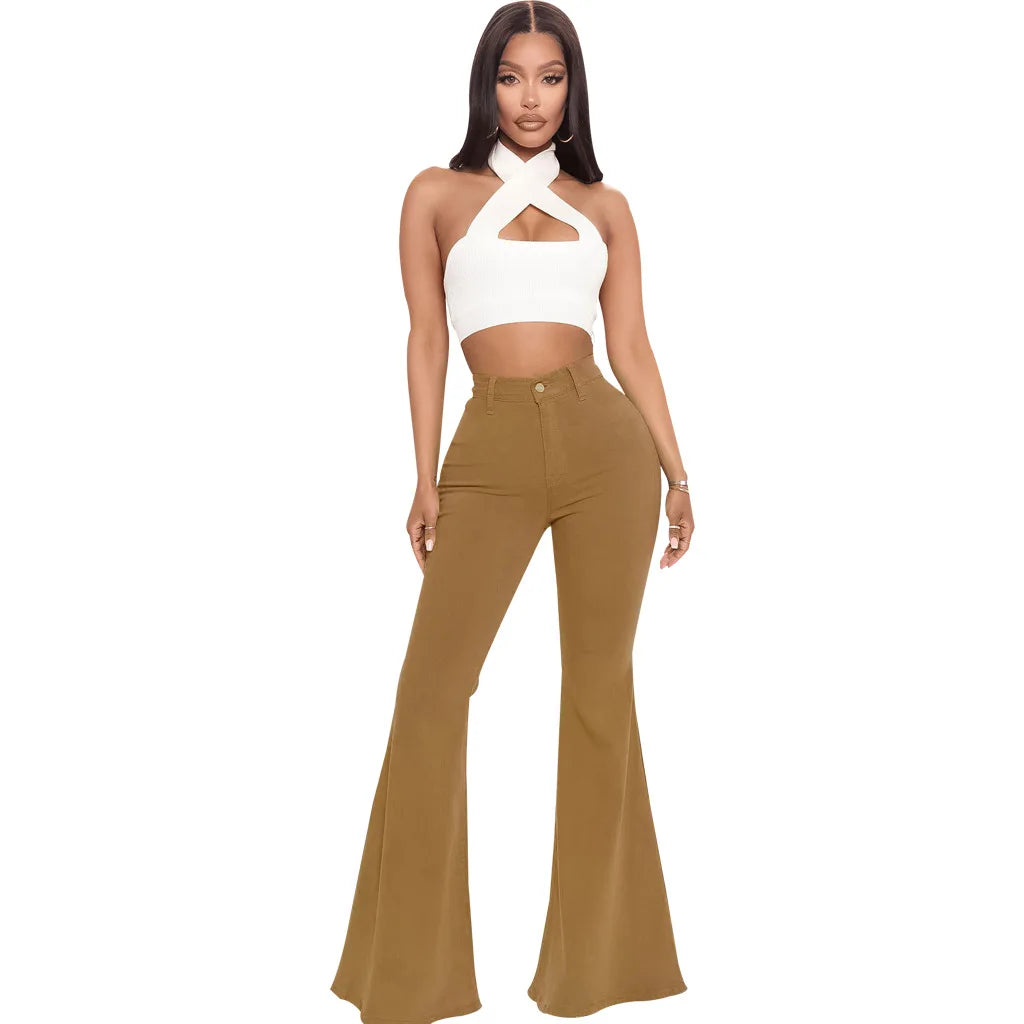 Women Jeans Flare Pants Sexy Denim Long Pant Hip Wrap Casual Solid Elegant Splice Regular Slim Fit High Waist Trousers Summer