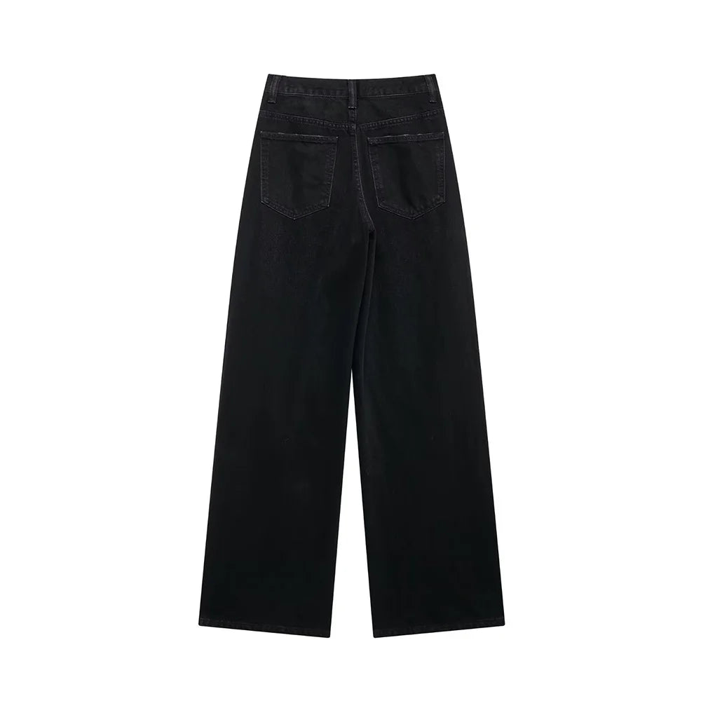 TRAF Women's Basic Hundred Jeans New Fashion Asymmetric Design High Waist Wide Leg Trousers Casual Women's Straight Leg Jeans