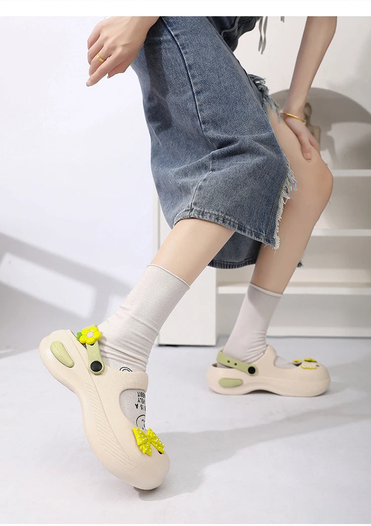 Women Mary Jane Sandals Platform Cute Bow Knot Girl Clogs Arch Support Garden Shoes Slip-on Outdoor Beach Shoes Height Increase