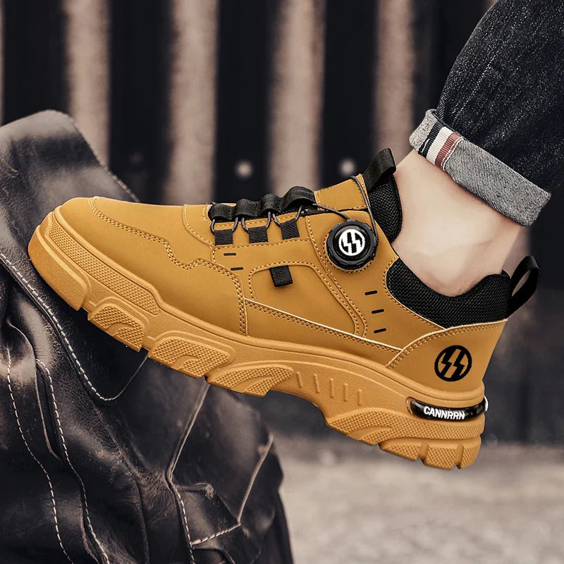British Style Outdoor Men Work Shoes Rotating Button Fashion Motorcycle Shoes Versatile Men Casual Shoes Comfortable Sport Shoes