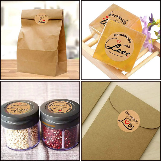 100-500pcs 1inch Vintage Kraft Paper Handmade With Love Stickers for Package Thank You Stationery Adhesive Labels Baking Seals