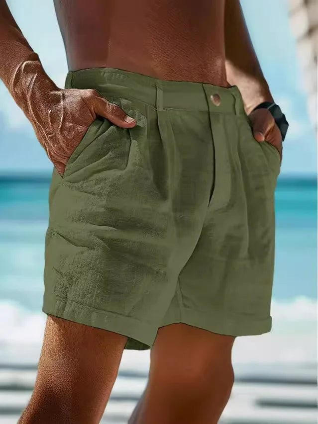 2025 Summer Cotton Linen Shorts for Men Solid Casual Button Pocket Beach Shorts Men's Comfortable Simple Vacation Leiture Pants