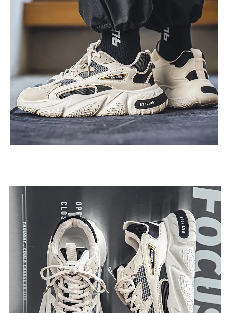 2025 Thick Sole Versatile Clunky Sneaker For Men New Trend Mesh Lace Up Breathable Casual Sports Shoes Increased Soft Soles
