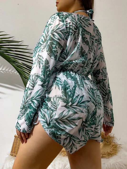 2025 Print Cross V Neck Large Size Halter Bikini 3 Piece Swimsuit Women Swimwear Female Bathing Swimming Swim Suit Beach Bathers