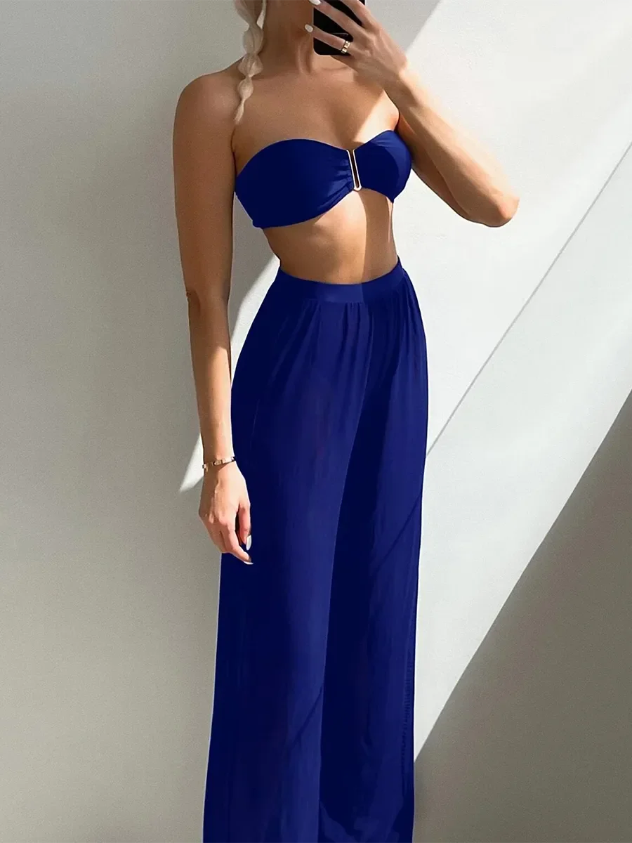 3 Pieces U Wired Bandeau Bikini 2025 Sexy Swimsuit Women & Beach Pants Swimwear Female Beachwear Bathers Bathing Swimming Suit