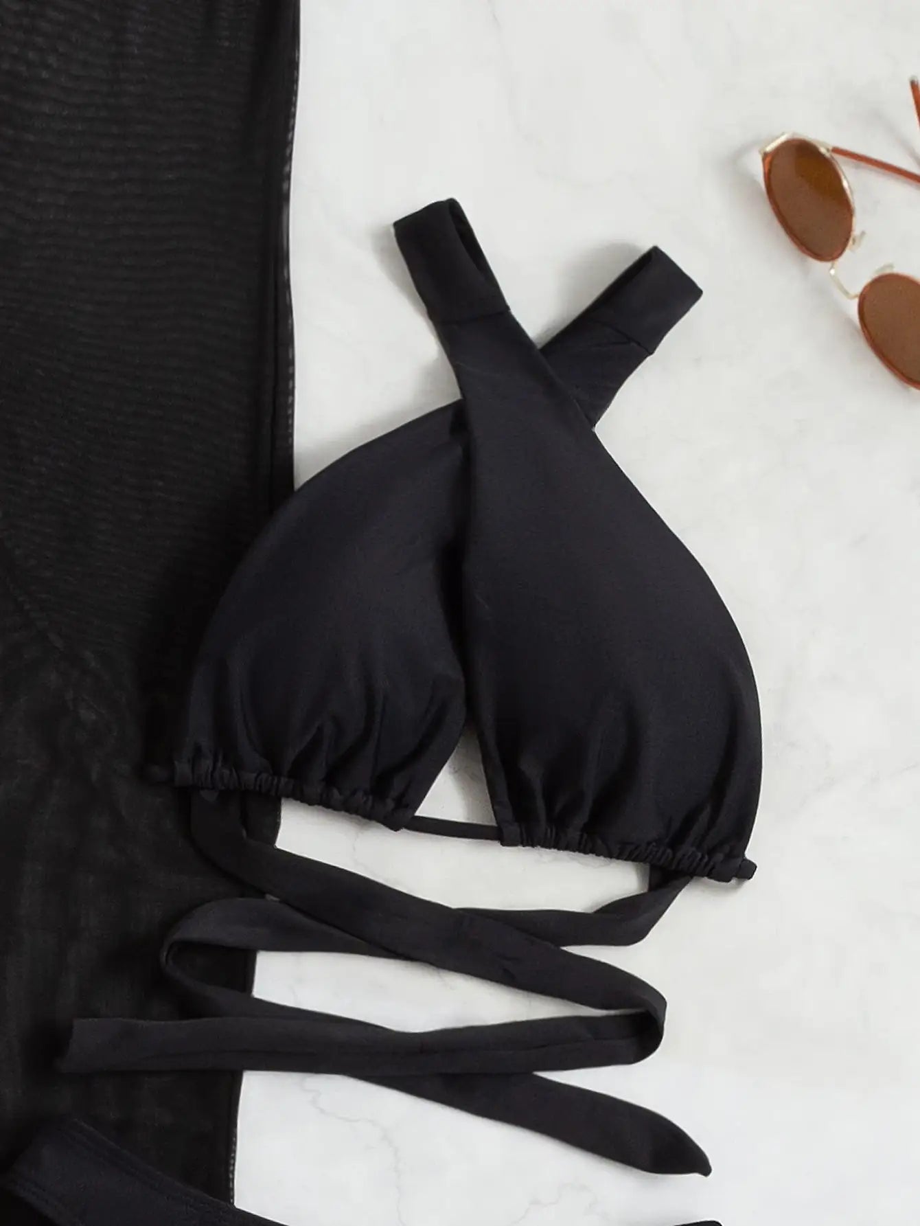 3 Pieces Plain Criss Cross Bikinis Swimsuit & Pants Swimwear Women 2025 Bathers Bathing Swimming Suit Female Summer Beachwear