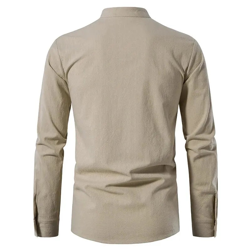 King Billion Men's Shirts Casual Men Cotton Linen Long Sleeve T-shirt Spring Autumn Vintage Shirt US Size Drawstring Neck