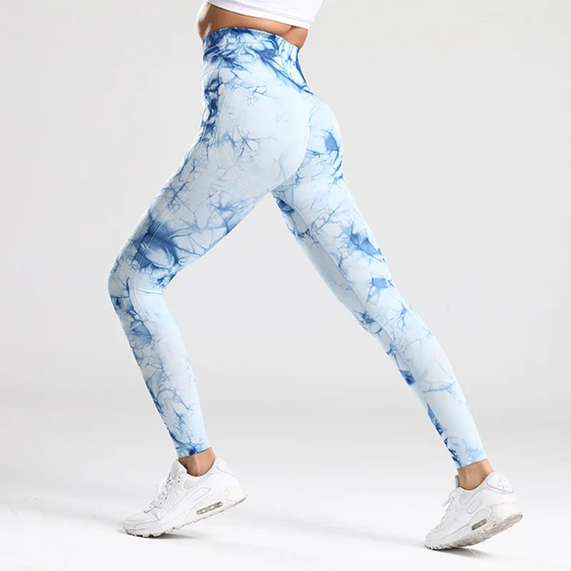Tie Dye Seamless Gym Leggings Women Push Up Women Mallas Sports Fitness Contour Yoga Running Pants Elastic Leggins