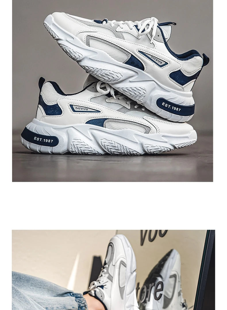 2025 Thick Sole Versatile Clunky Sneaker For Men New Trend Mesh Lace Up Breathable Casual Sports Shoes Increased Soft Soles