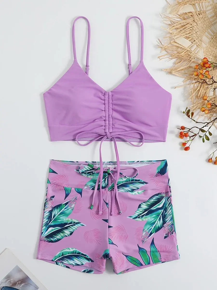 2025 Tie Dye Bikini Drawstring Swimsuit Women High Waist Shorts Swimwear Female Padded Bathing Suit Swimming Beachwear Summer