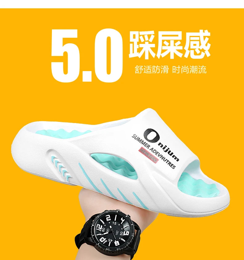 2024 New Men Massage Slippers Slides Indoor Outdoor Sandals Beach Casual Shoes Comfortable Sole Men's Slippers Big Size 38-47