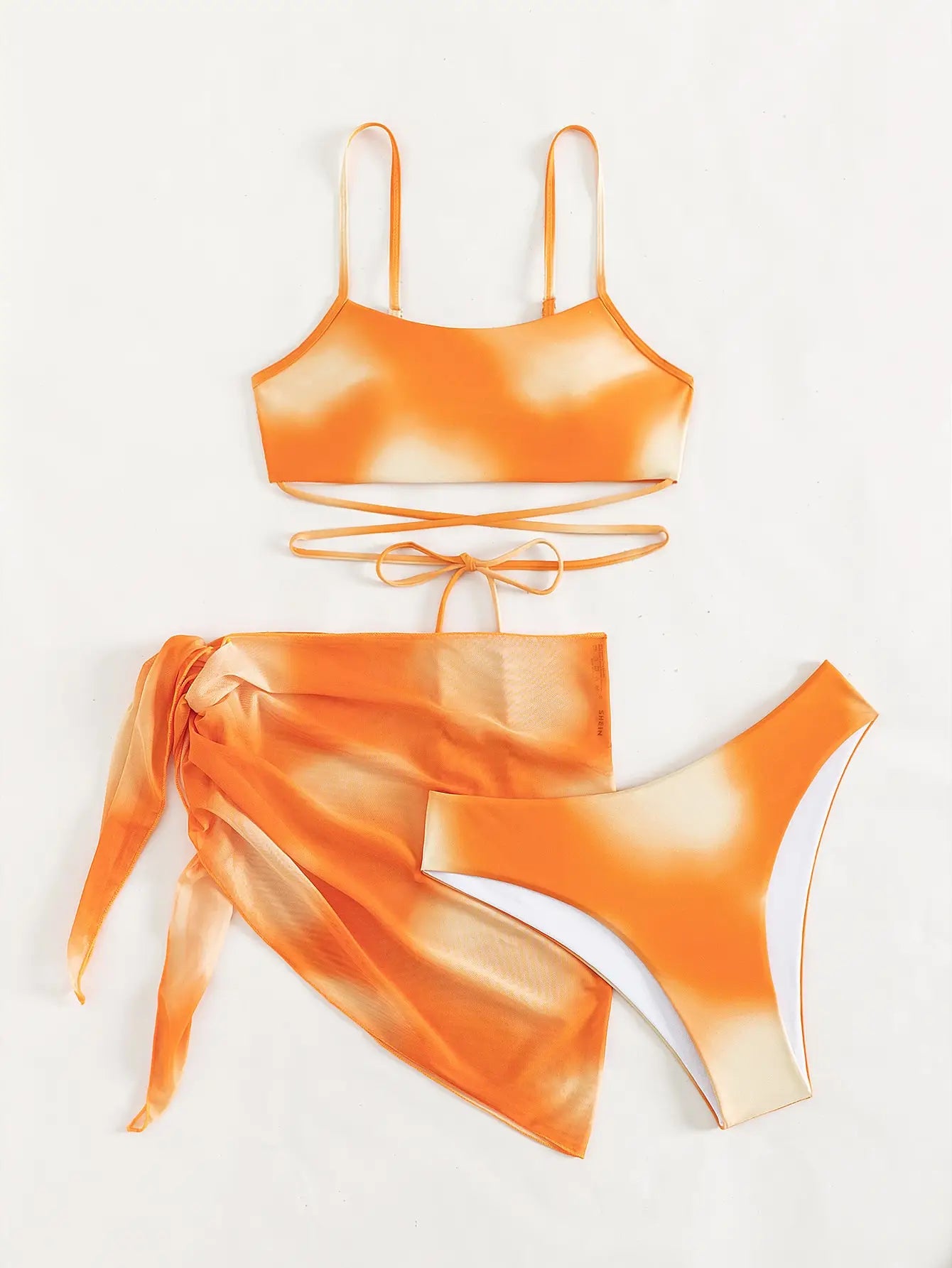 3 Pieces Ombre Lace Up Bikini Swimsuit & Beach Skirt Sexy Swimwear Women 2025 Bathing Swimming Swim Suit Female Summer Beachwear