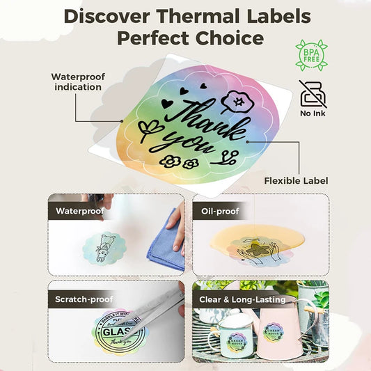 3 rolls Gift thank-you 50x50mm thermal label stickers, suitable for phomemo label printers gradient-color thermal label paper.