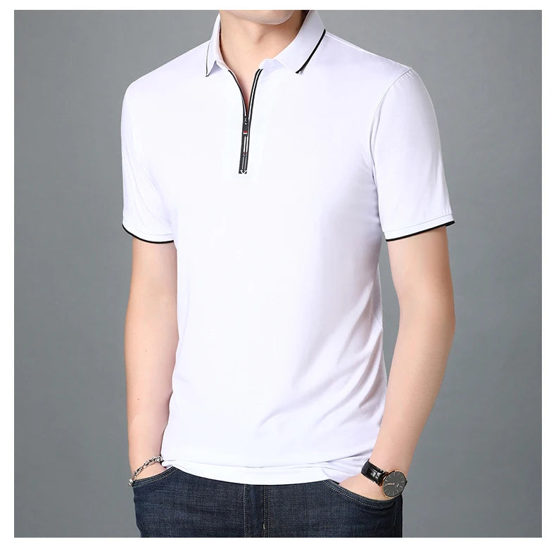 2025 Top Quality New Summer Brand Mens Polo Shirts Designer Plain Zipper Short Sleeve Casual Tops Fashions Man Clothing
