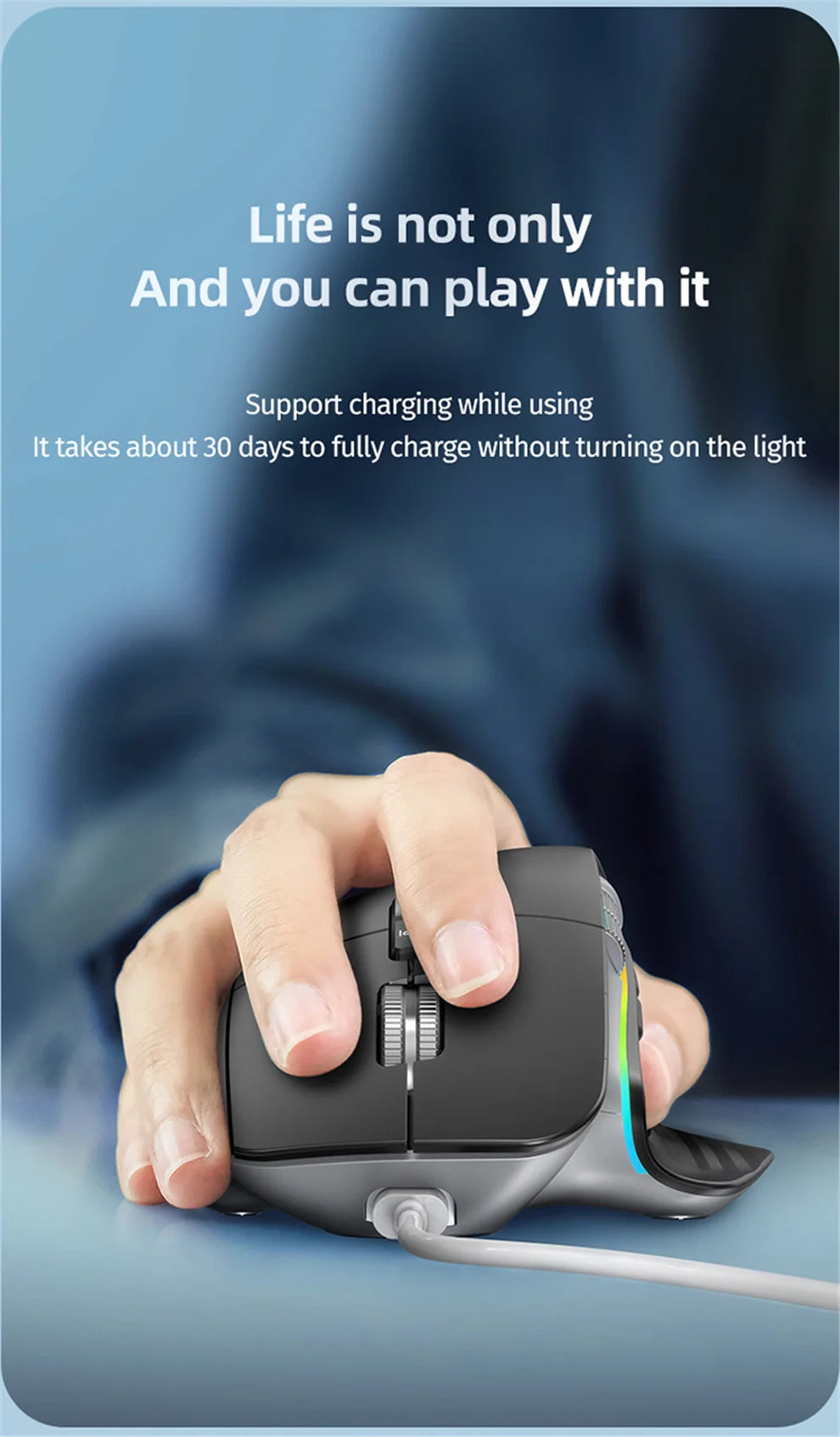 2.4G Wireless Mouse Bluetooth RGB Rechargeable Ergonomic Design Computer Mice For Computer Gaming Office